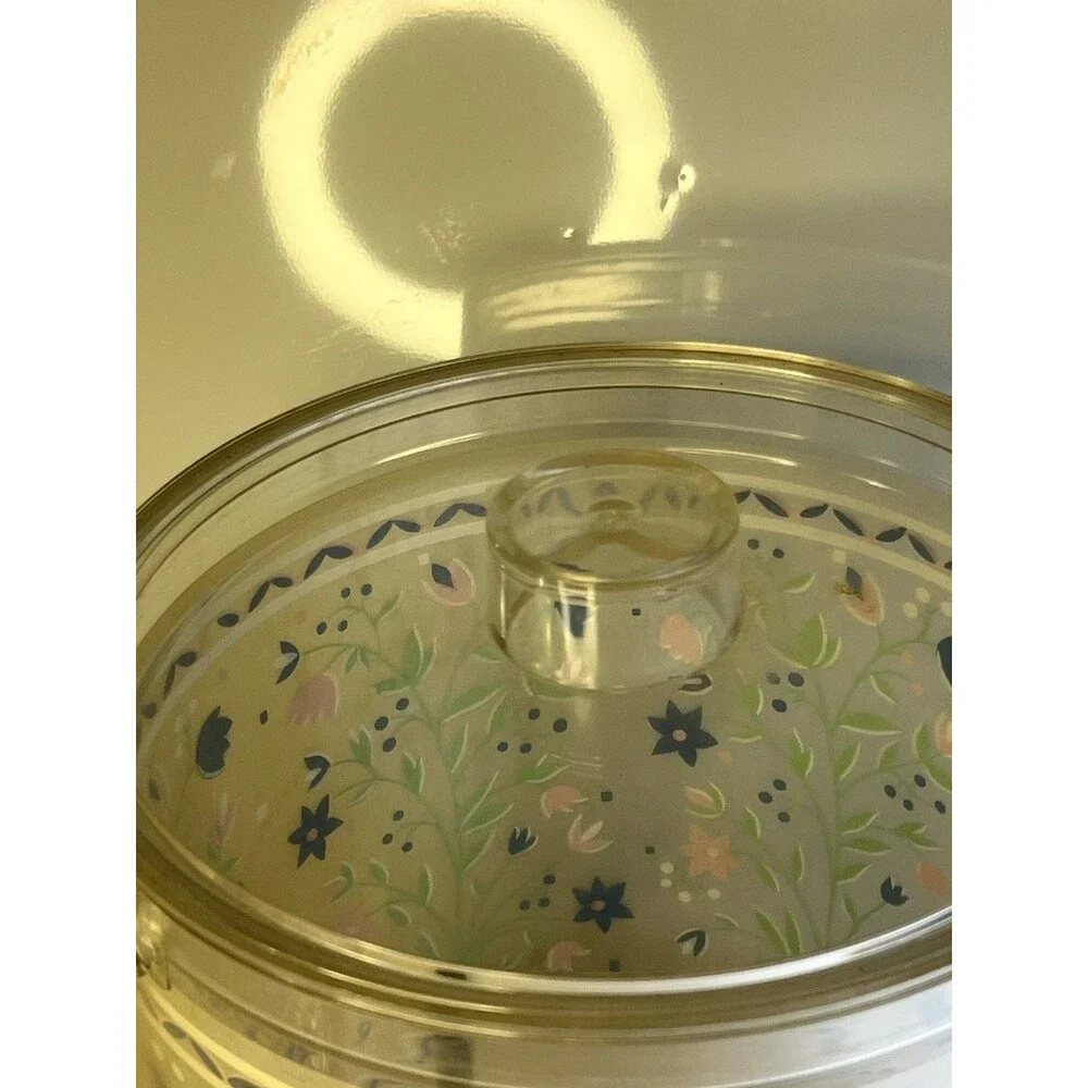 Vintage Clear Stotter Floral Ice Bucket w/ Lid Retro Barware No Handle
